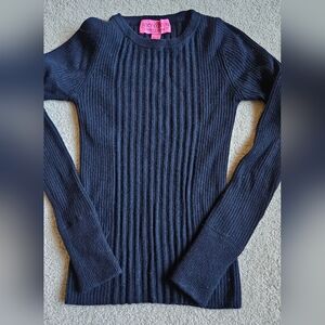 Vintage Juicy Couture Black Ribbed Cashmere Crew Neck Sweater Size Petite